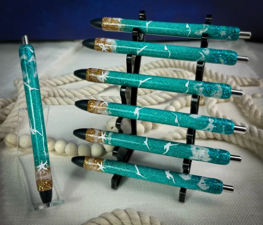 A bunch of pens are on display in a rack