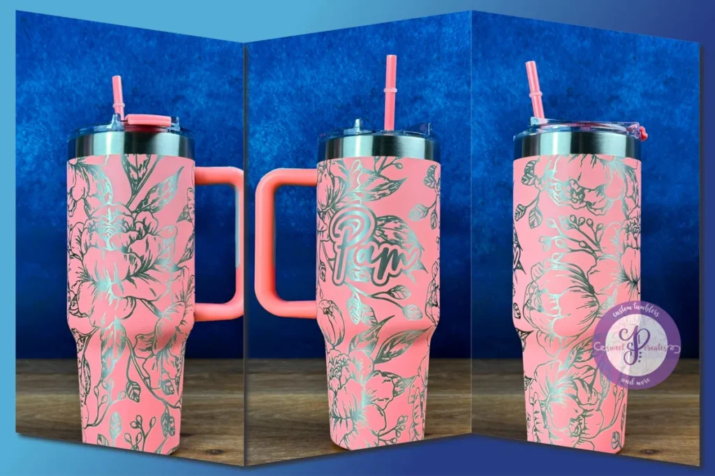 A pink cup with a straw in it
