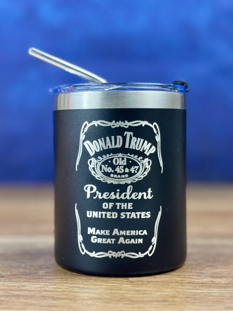 Donald Trump slogan on a drinking container.