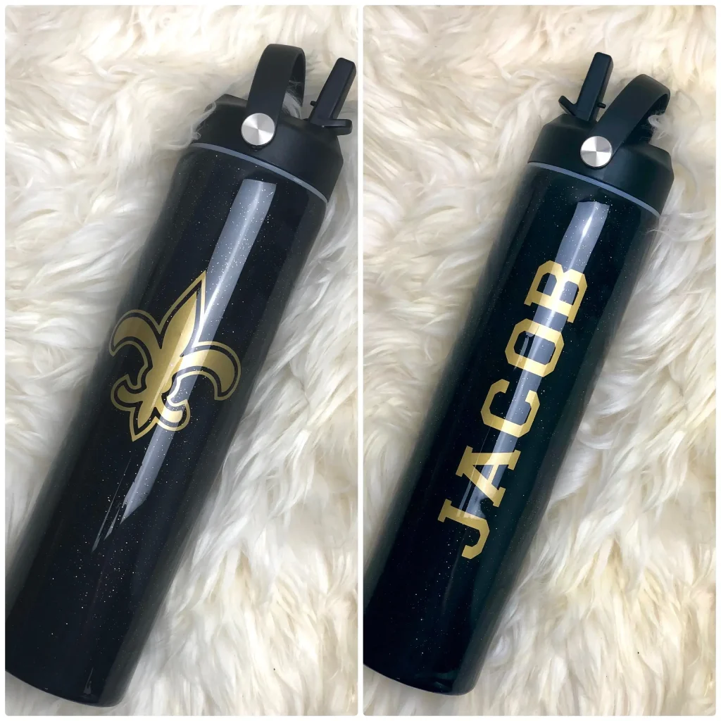 Personalized water bottle with logo and name.