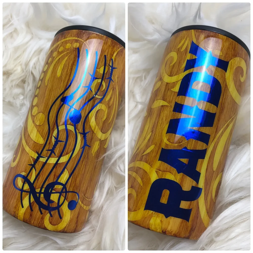 Musical-themed tumbler with the name "Randy."