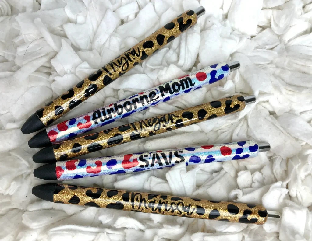 Colorful and patterned decorative pens arranged together.